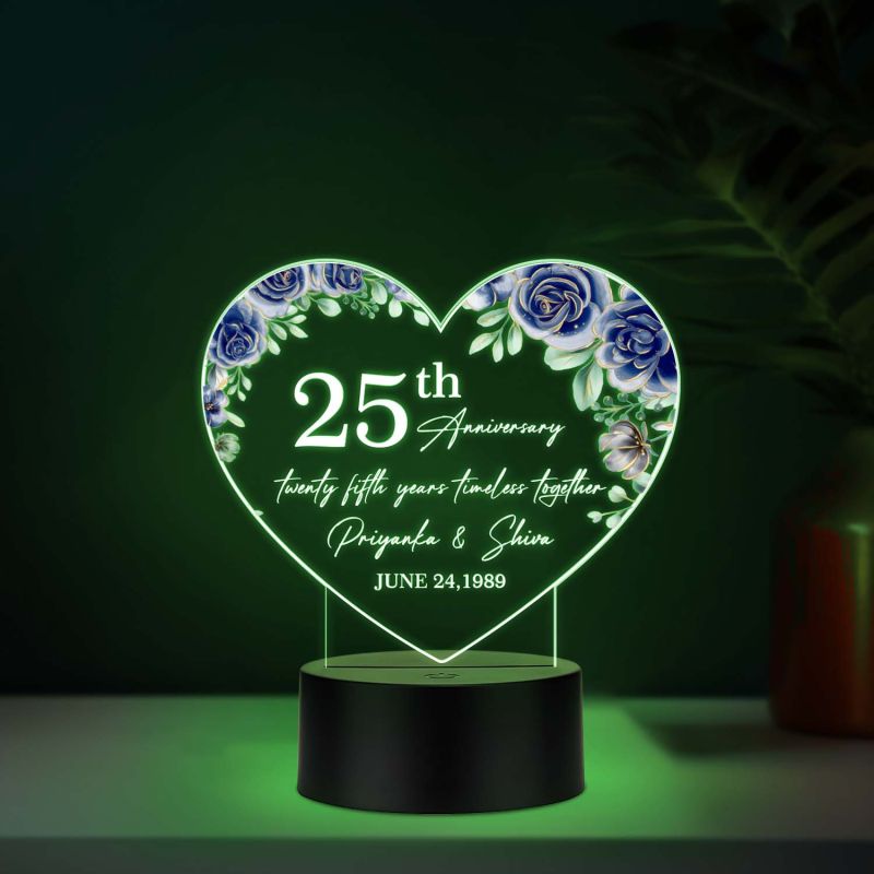 Personalized 25th Anniversary Acrylic LED Lamp with UV Print – Multicolor Silver Jubilee Gift with Custom Names & Date